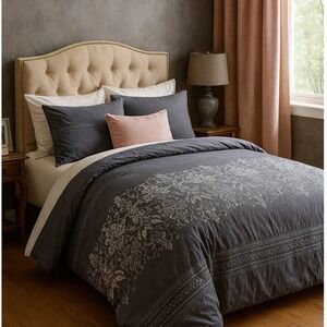 KAS Australia Gray Duvet Cover Metallic Floral Embossed Queen King Size 3012
